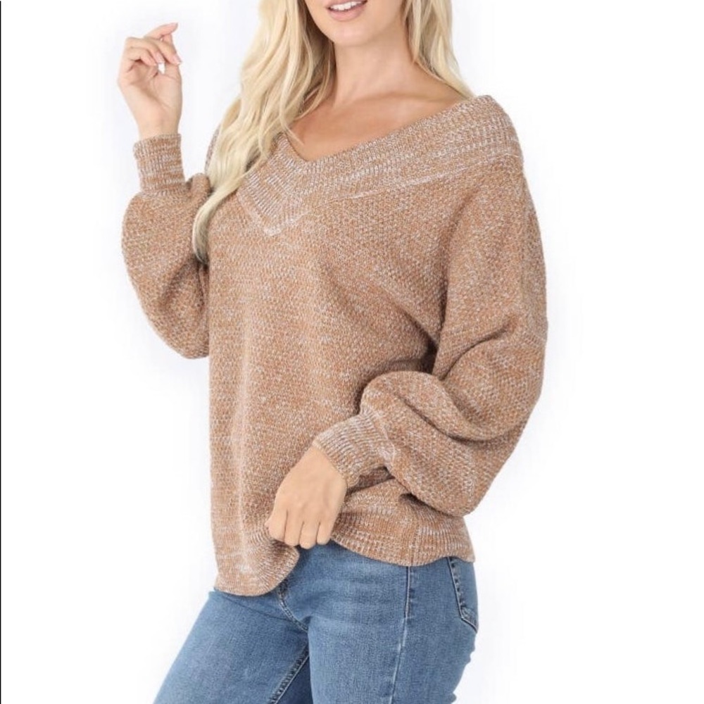 Camel balloon sleeve sweater